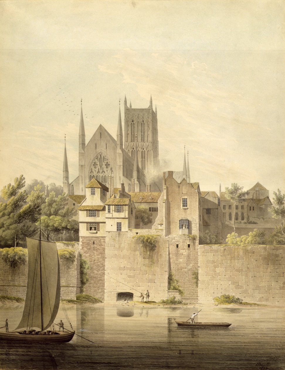 Vista ovest della Cattedrale di Worcester, 1798 da John Powell