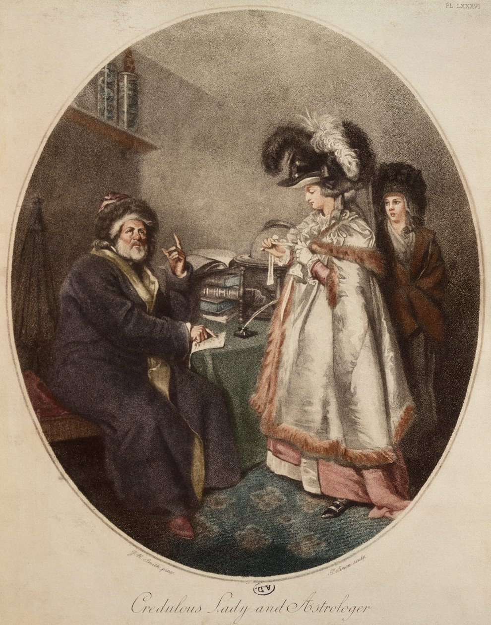 Signora credulona e astrologo, inciso da Pierre Simon da John Raphael Smith