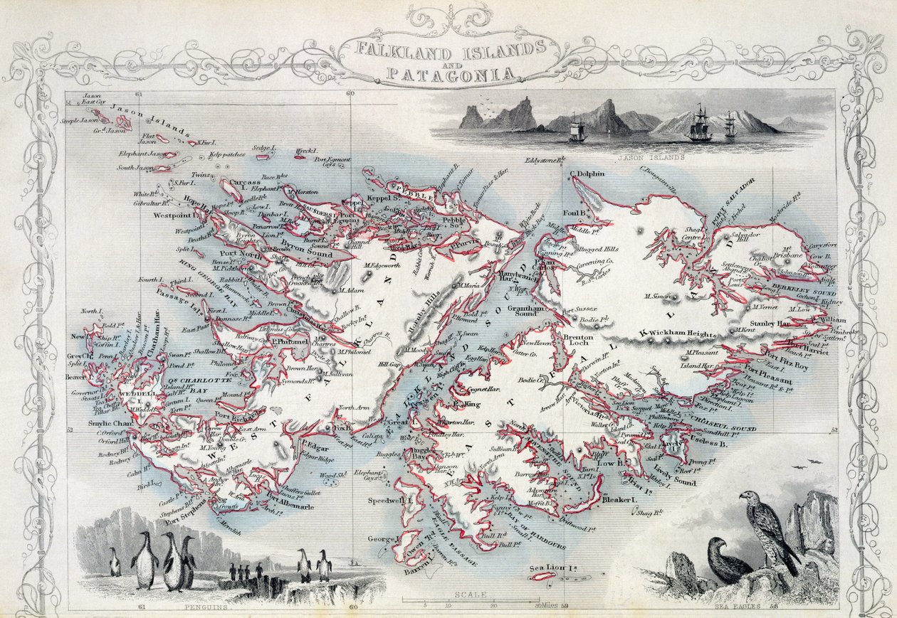 Isole Falkland e Patagonia, da una serie di mappe mondiali pubblicate da John Tallis und Co., 1850 da John Rapkin