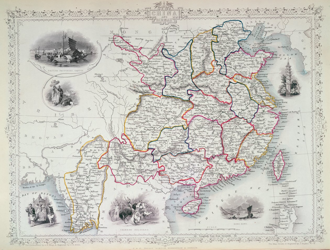 Mappa della Cina e della Birmania, 1851 da John Rapkin