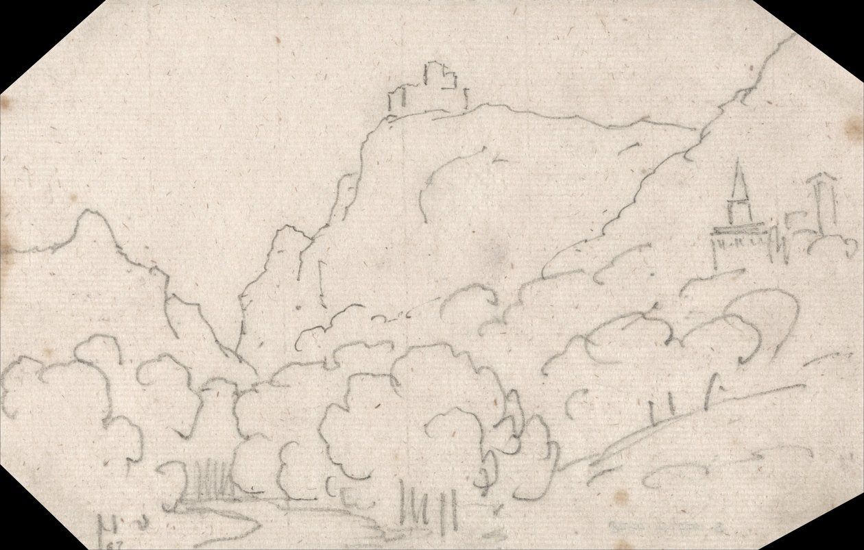 Veduta di montagna con edifici da John Robert Cozens