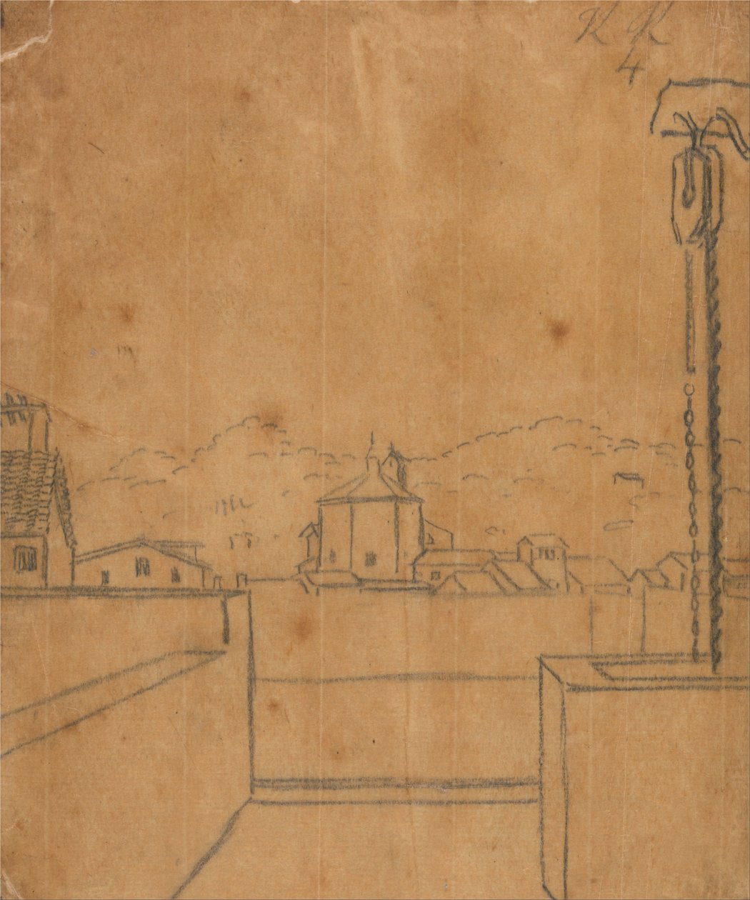 Vista sul tetto di un battistero da John Robert Cozens