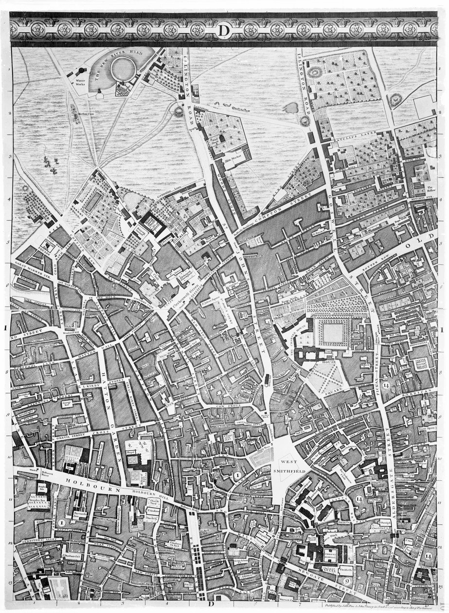 Mappa di Clerkenwell, Città di Londra, 1746 da John Rocque