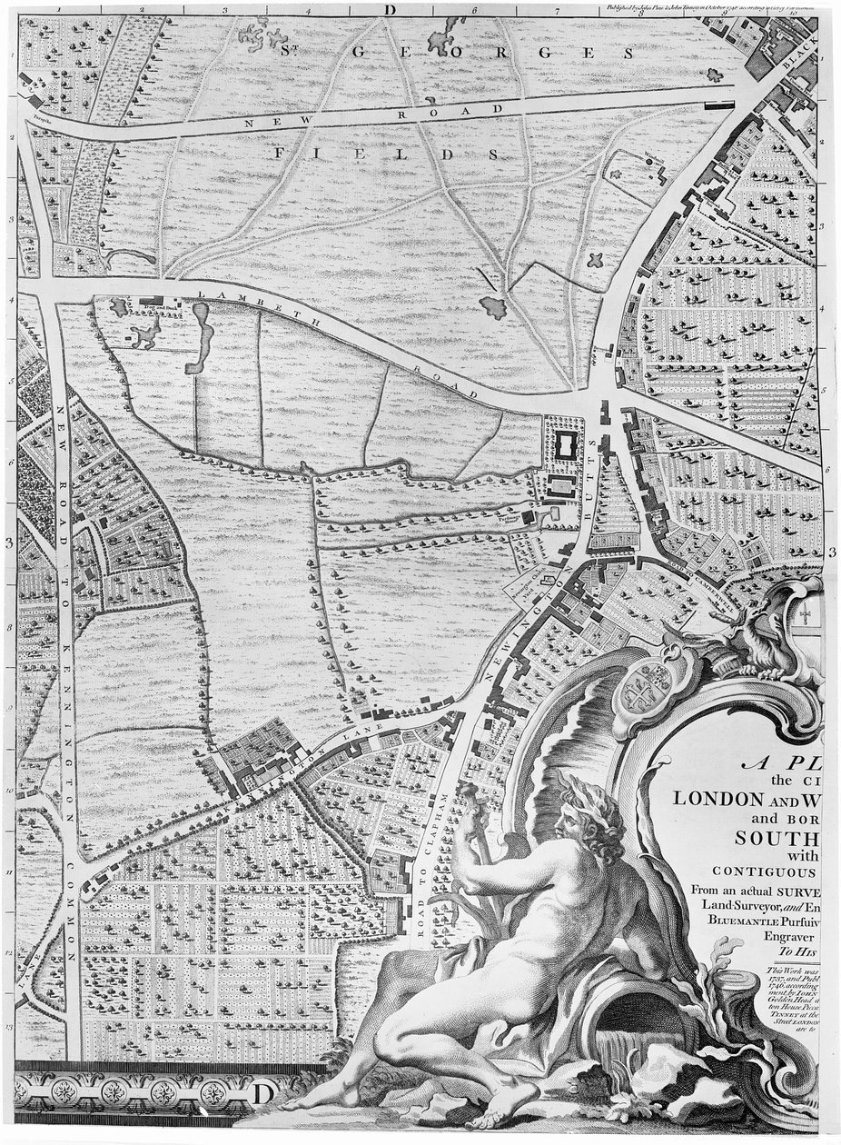 Mappa di St Georges Fields e Newington Butts, Londra, 1746 da John Rocque