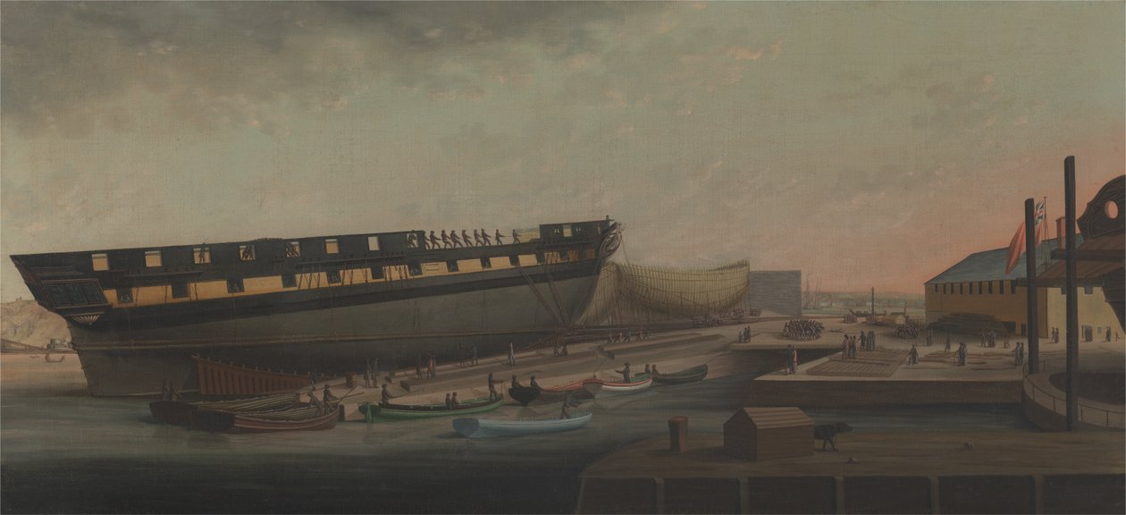 Sollevamento della fregata di Sua Maestà Diana nel cantiere di Blackburn, vicino a Plymouth da John Rogers