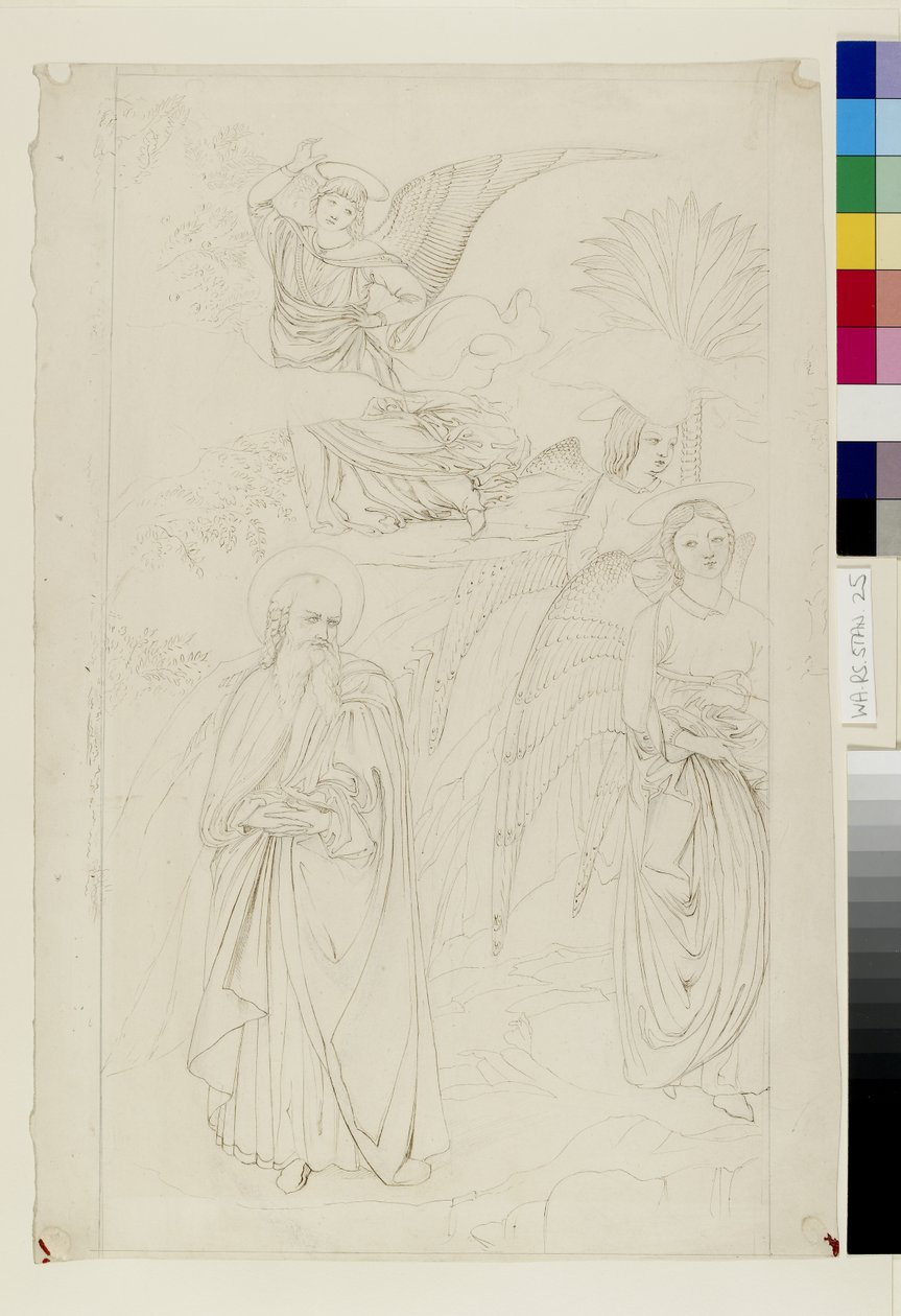 Disegno di Abramo che si separa dagli Angeli dalla Storia di Abramo e Agar di Benozzo Gozzoli nel Camposanto, Pisa, 14 - 15 maggio 1845 da John Ruskin
