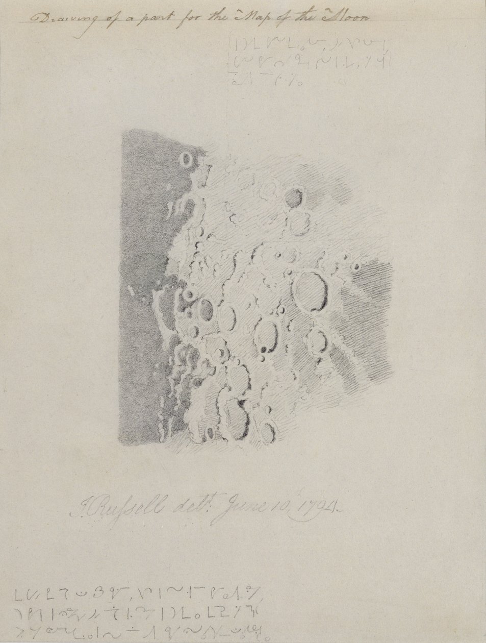 Disegno per la mappa della luna, 1794 da John Russell