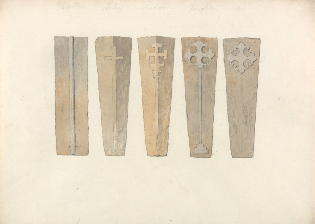 Studi di cinque coperchi di bare dalle chiese di Norfolk da John Sell Cotman