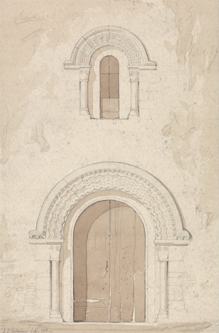 Porta e finestra ovest nella chiesa di Ham vicino a Valognes, Normandia da John Sell Cotman