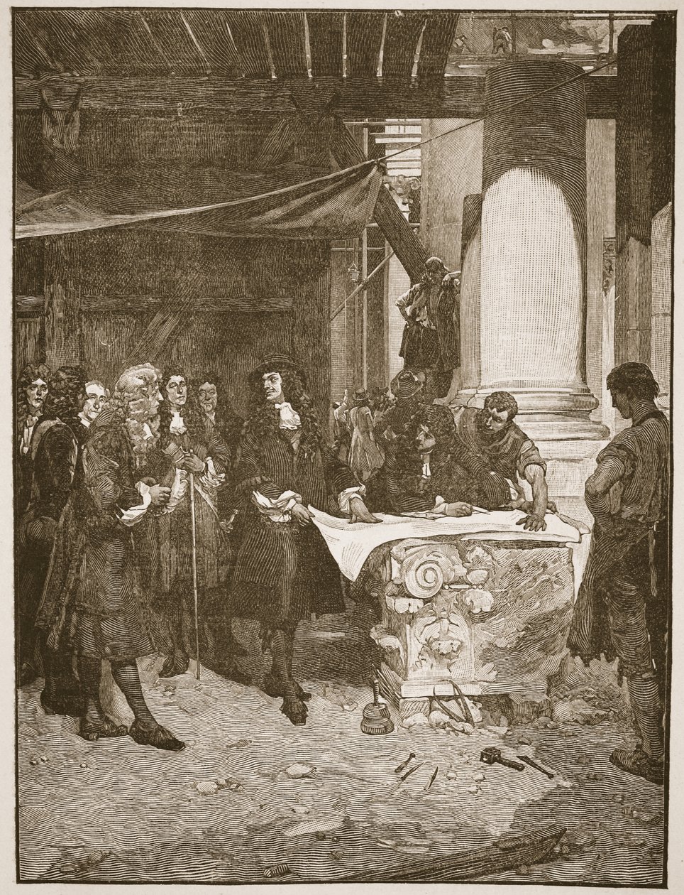 Carlo II visita Wren durante la costruzione di St. Paul