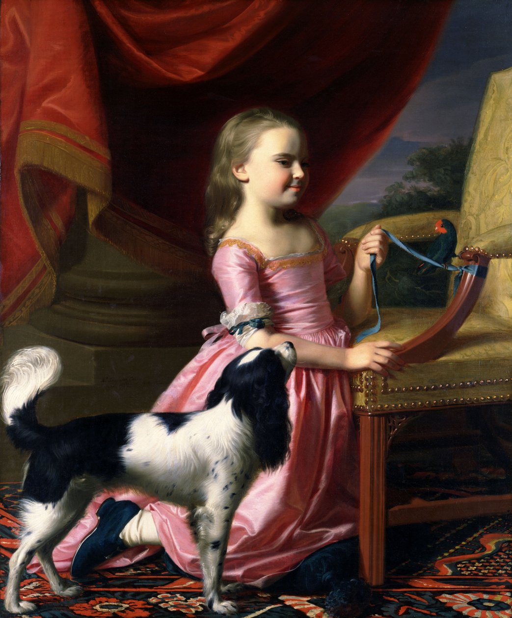Giovane donna con un uccello e un cane da John Singleton Copley