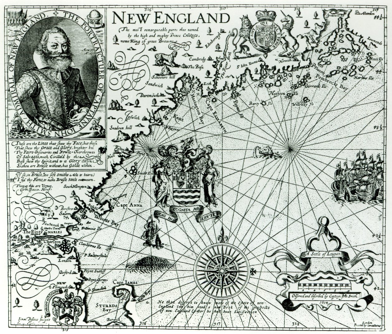 Mappa della costa del New England nel 1614, incisa da Simon de Passe, 1616 da John Smith 2