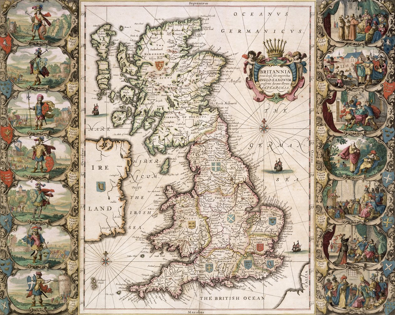 La Gran Bretagna come era divisa al tempo dei Sassoni inglesi, 1616 da John Speed