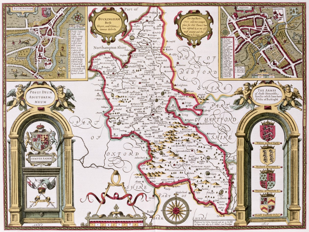Buckinghamshire, inciso da Jodocus Hondius (1563-1612) da 
