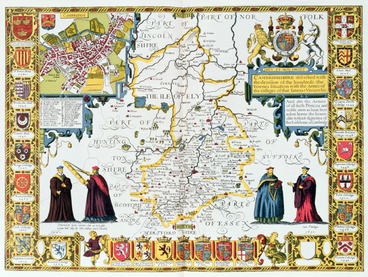Cambridgeshire, inciso da Jodocus Hondius (1563-1612) da 