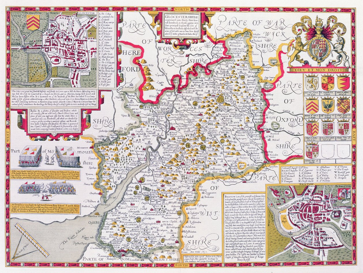 Gloucestershire, inciso da Jodocus Hondius (1563-1612) dal 