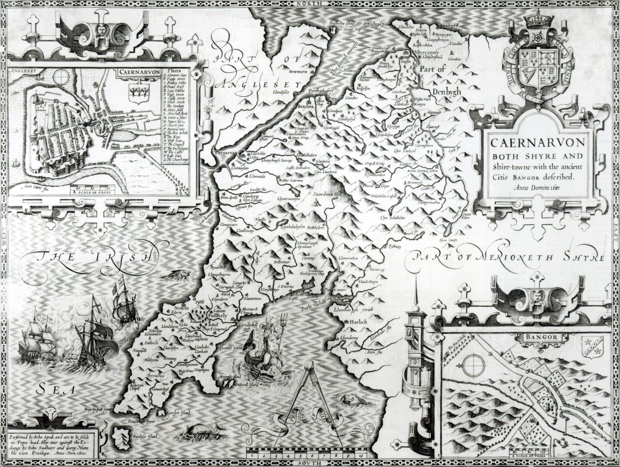 Mappa di Caernarvon, 1616 da John Speed