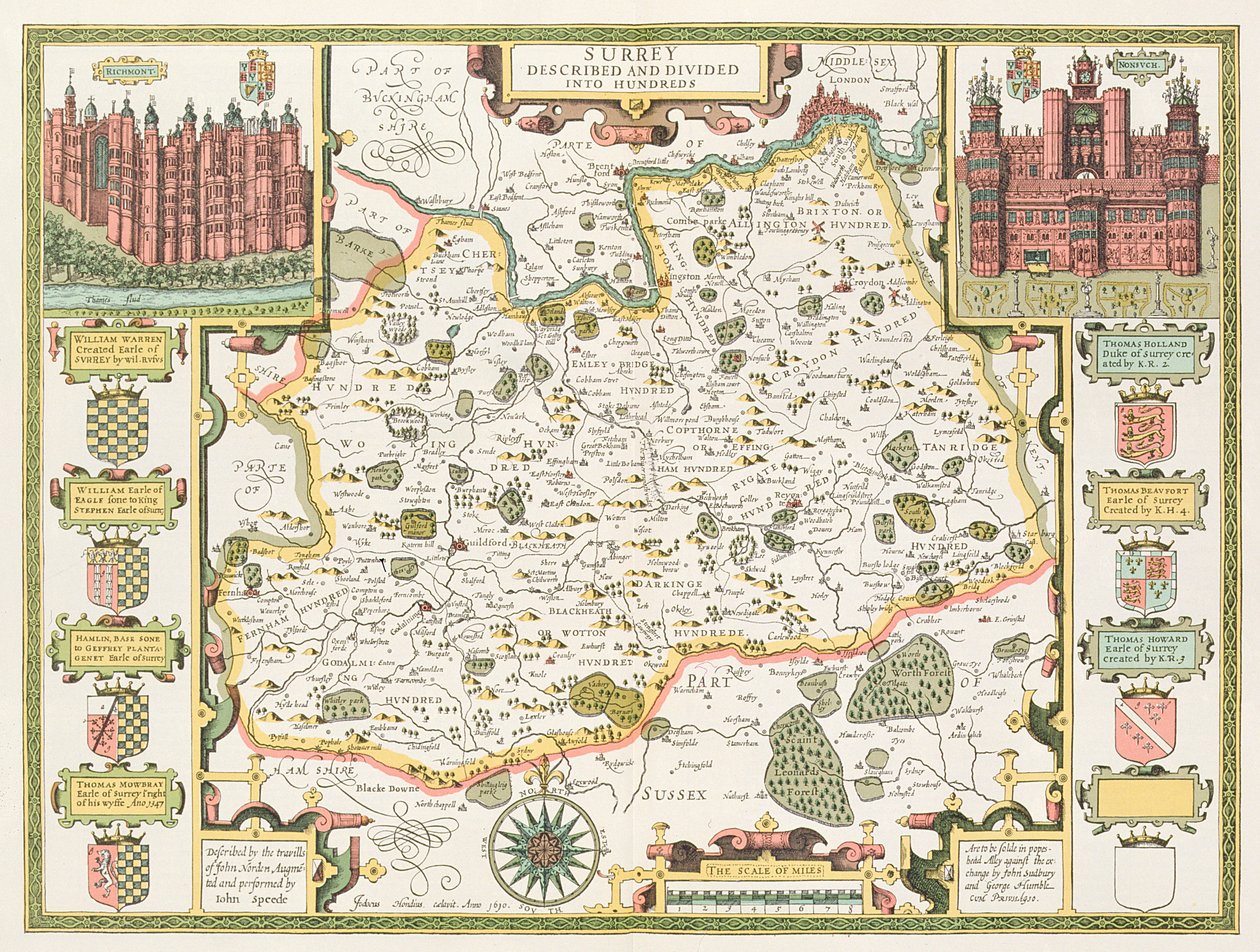 Mappa del Surrey, incisa da Jodocus Hondius (1563-1612) dal Teatro dell