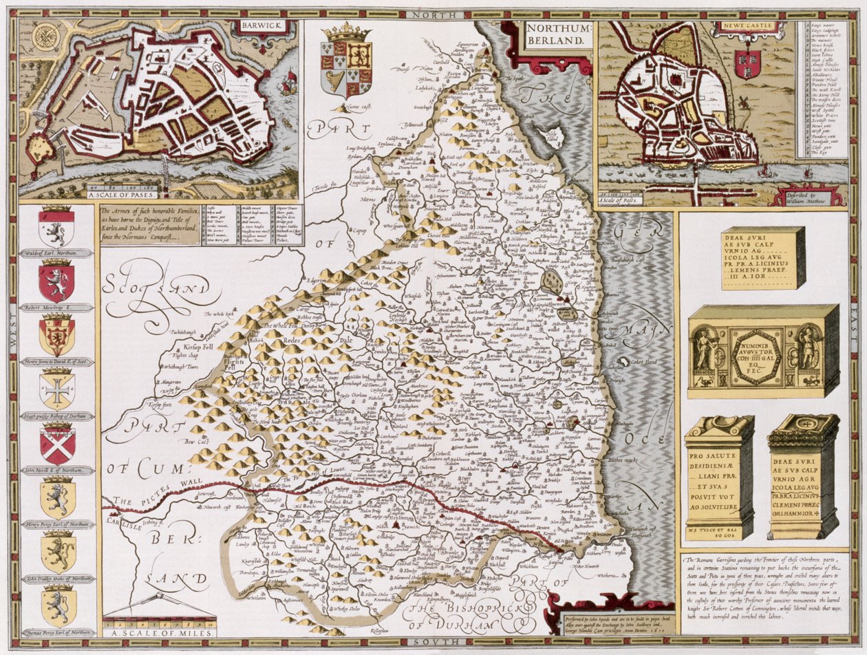 Northumberland, inciso da Jodocus Hondius (1563-1612) da 