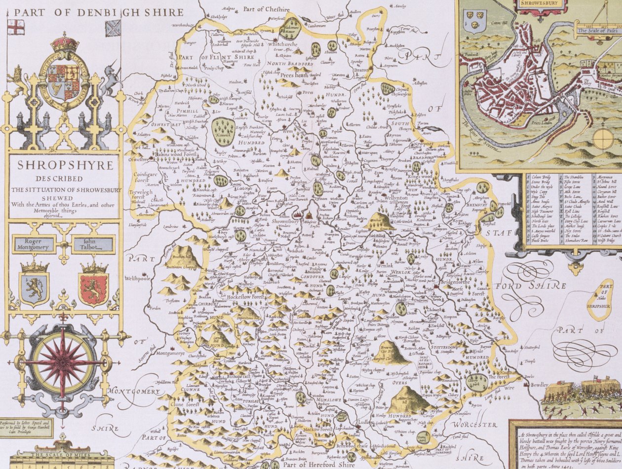 Shropshyre, inciso da Jodocus Hondius (1563-1612) da 