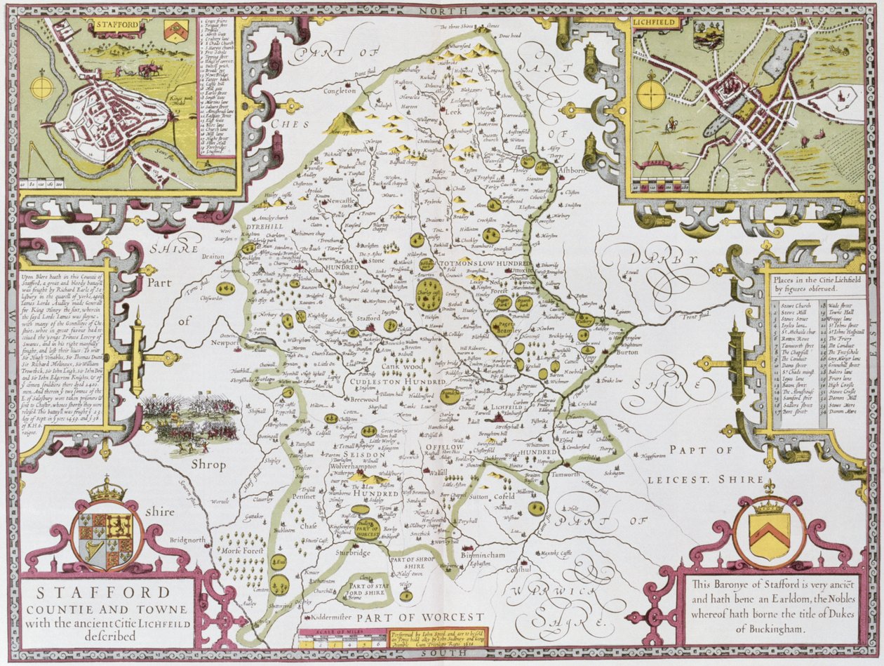 Contea e città di Stafford, inciso da Jodocus Hondius (1563-1612) da 