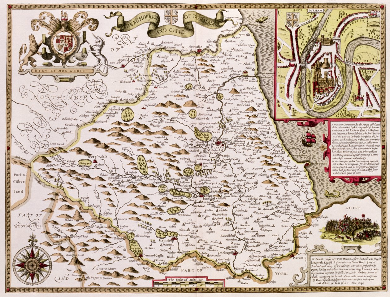 Il Vescovado e la Città di Durham, inciso da Jodocus Hondius (1563-1612) da 