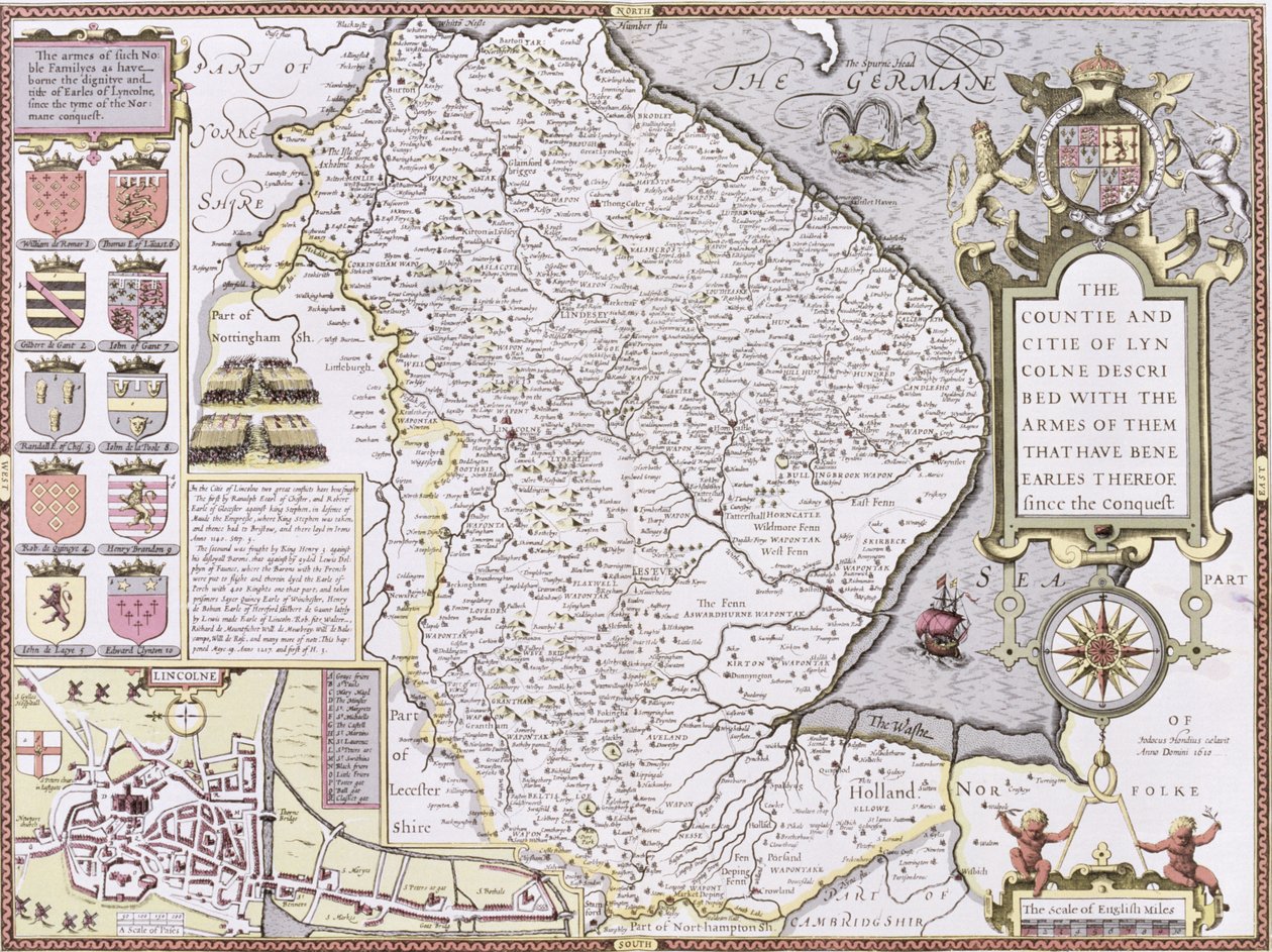La contea e la città di Lincoln, incisa da Jodocus Hondius (1563-1612) da 
