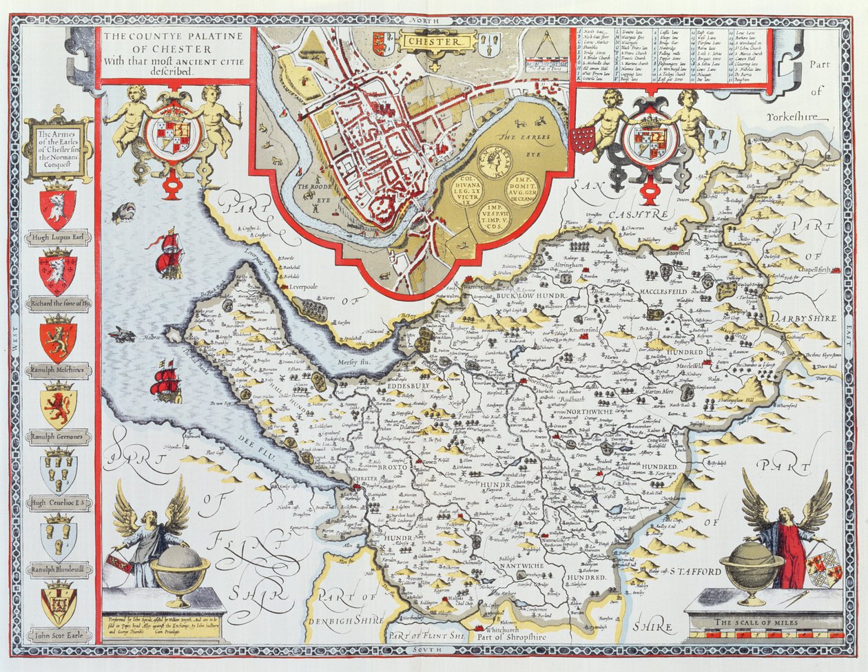 La Contea Palatina di Chester, incisa da Jodocus Hondius (1563-1612) da 
