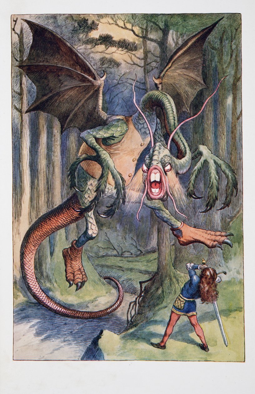 Il Jaberwock, con occhi di fiamma, venne fischiettando attraverso il Bosco Tulgey, Le Avventure di Alice nel Paese delle Meraviglie e Attraverso lo Specchio e Cosa Alice Trovò Lì, di Lewis Carroll da John Tenniel