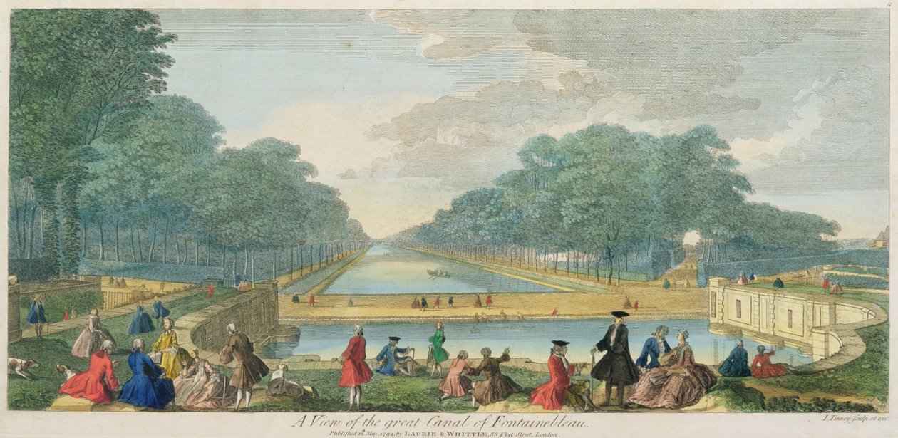 Vista del grande canale di Fontainebleau, pubblicato nel 1794 da John Tinney