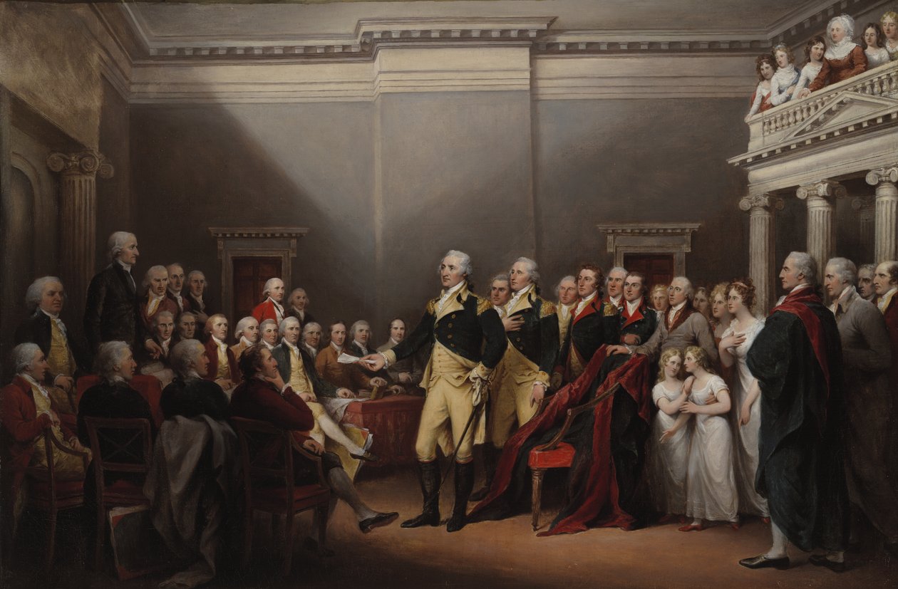 La rinuncia di George Washington il 23 dicembre 1783, c.1822 da John Trumbull