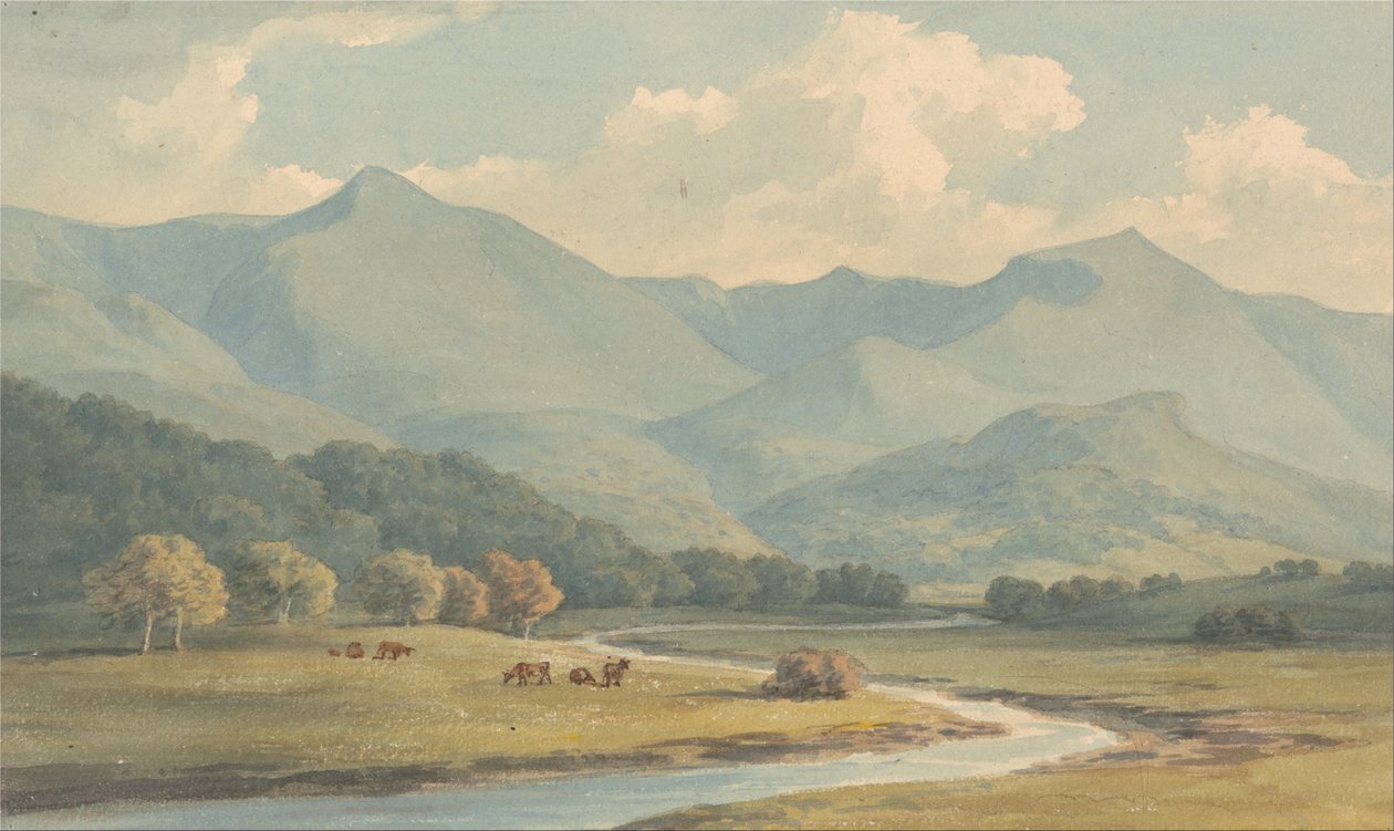 Carnedd Llewelyn e Carnedd David, Carnarvonshire, visti attraverso il fiume Ogwen da John Warwick Smith