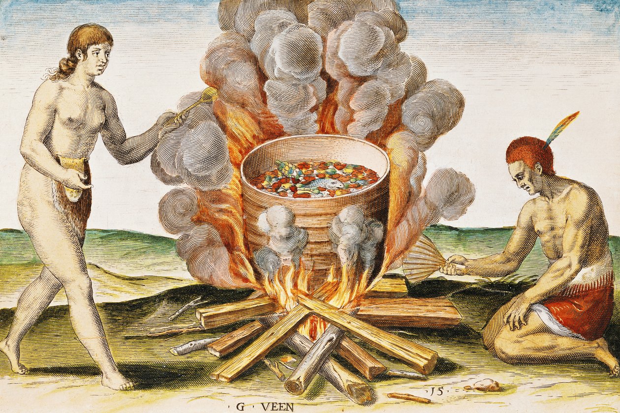 Cucinare cibo in una pentola di terracotta, da 