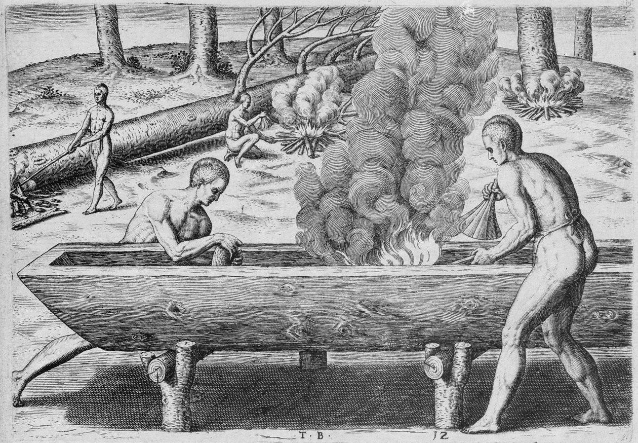 Indiani che costruiscono canoe, da 