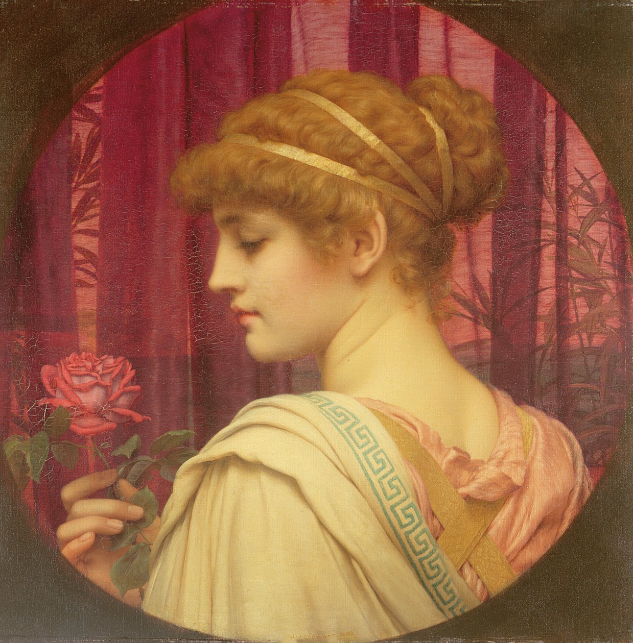 Ragazza con rosa rossa da John William Godward