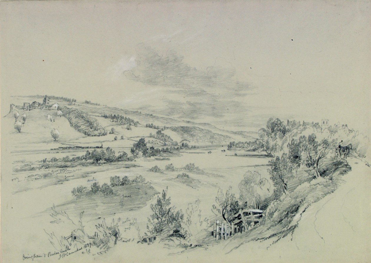 Ovingham e il castello di Prudhoe, 1837 da John Wilson Carmichael