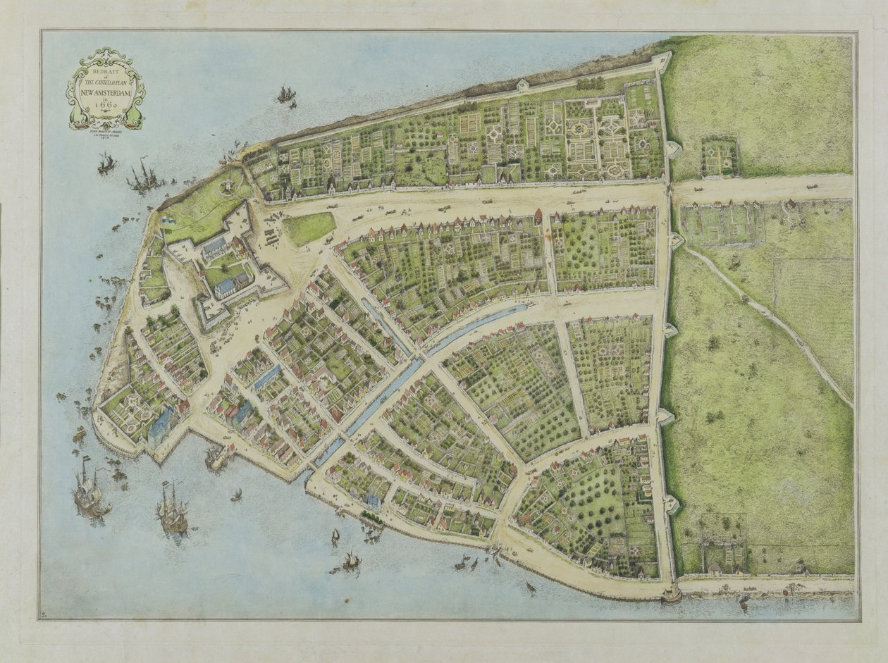 Rielaborazione del Piano Castello, Nuova Amsterdam nel 1660, 1916 da John Wolcott Adams
