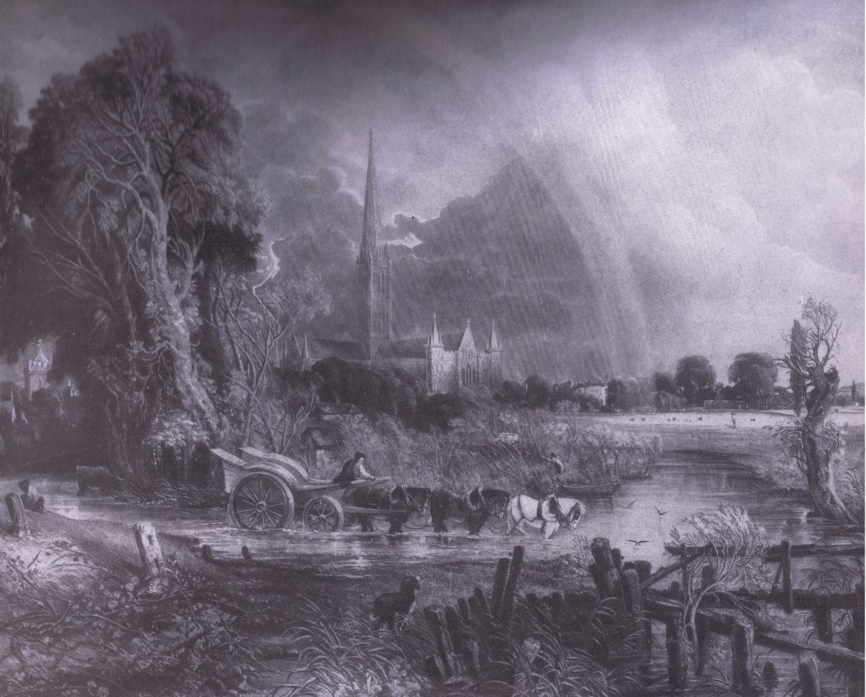 Cattedrale di Salisbury dai prati, Bibbys Annual da John (after) Constable