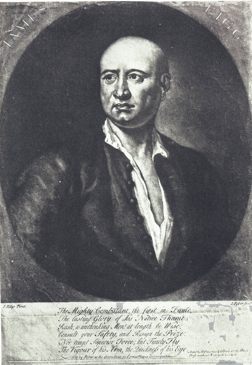 James Figg, primo campione inglese di pugilato a mani nude, morto nel 1734 (incisione) da John (after) Ellys