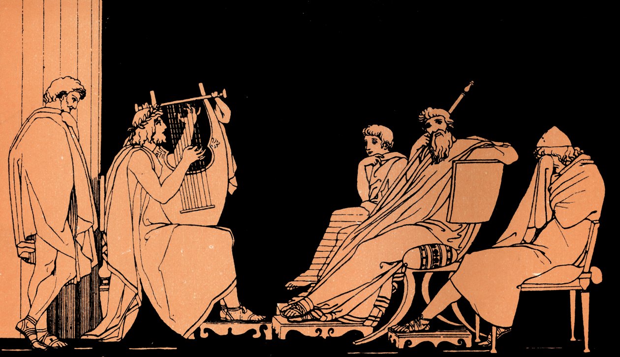 Ulisse piange alla canzone di Demodoco, Odissea di Omero, dopo Flaxman (stampa) da John (after) Flaxman