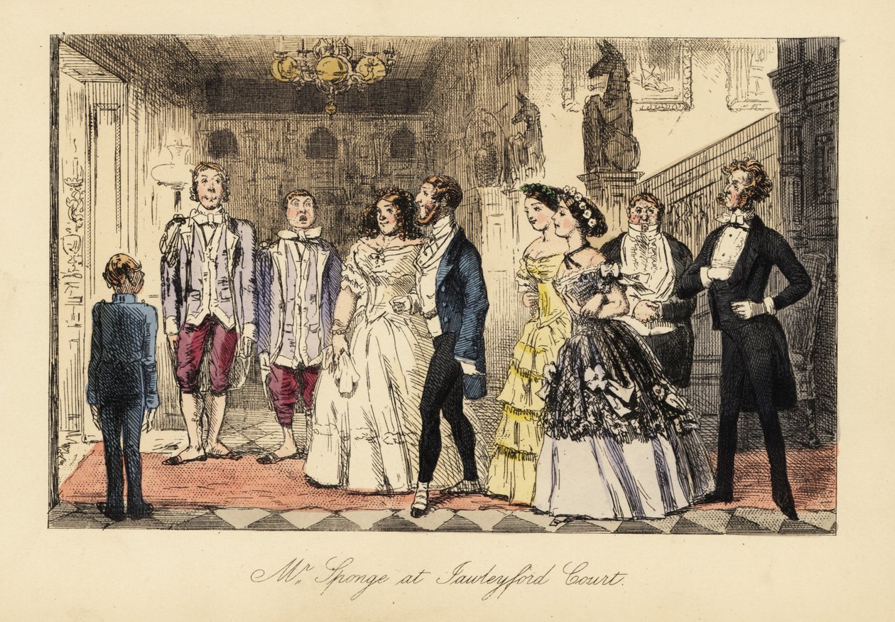 Gentiluomini e signore inglesi annunciati prima di cena in una grande casa da John (after) Leech