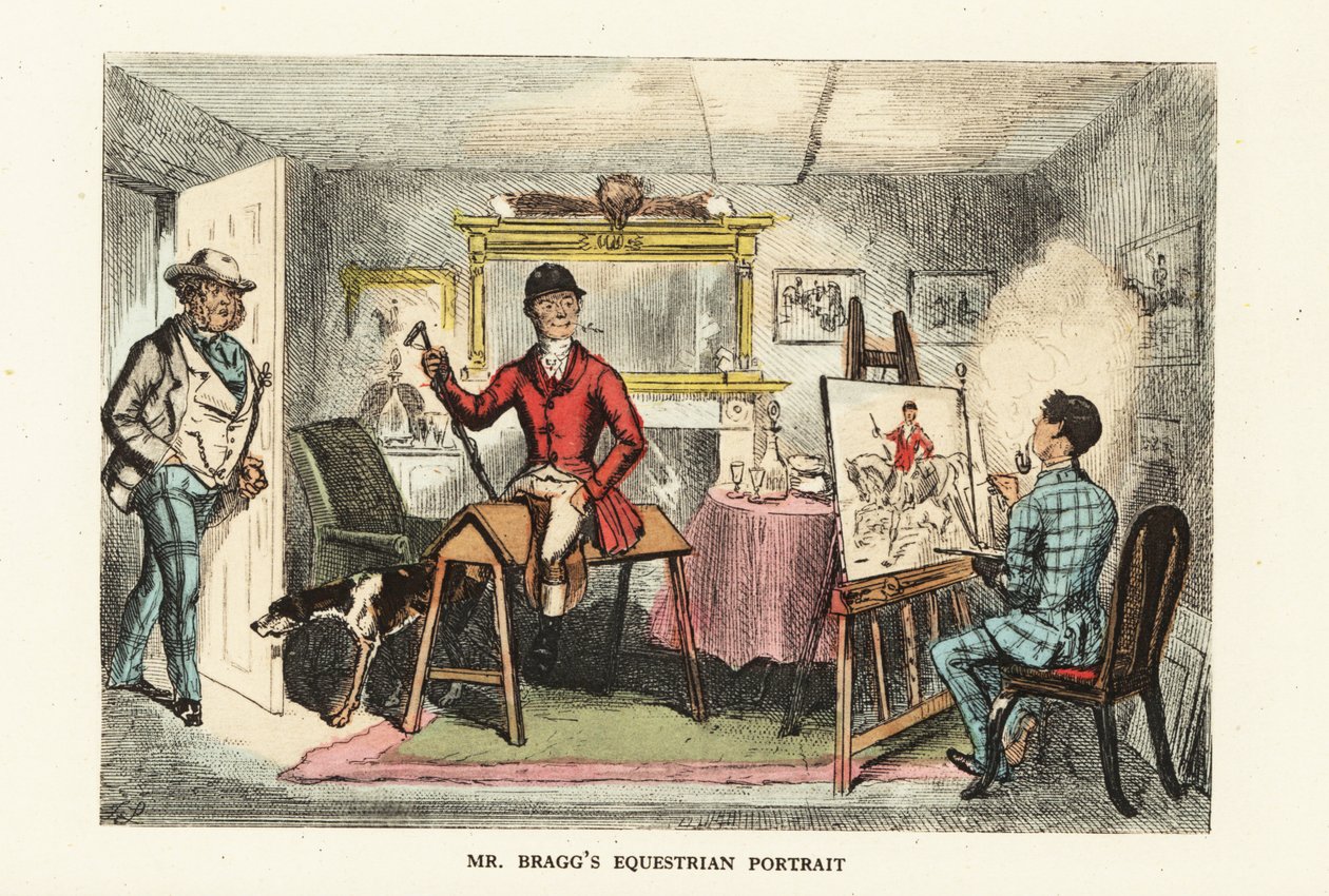 Gentiluomo inglese in abiti da caccia mentre viene ritratto da John (after) Leech