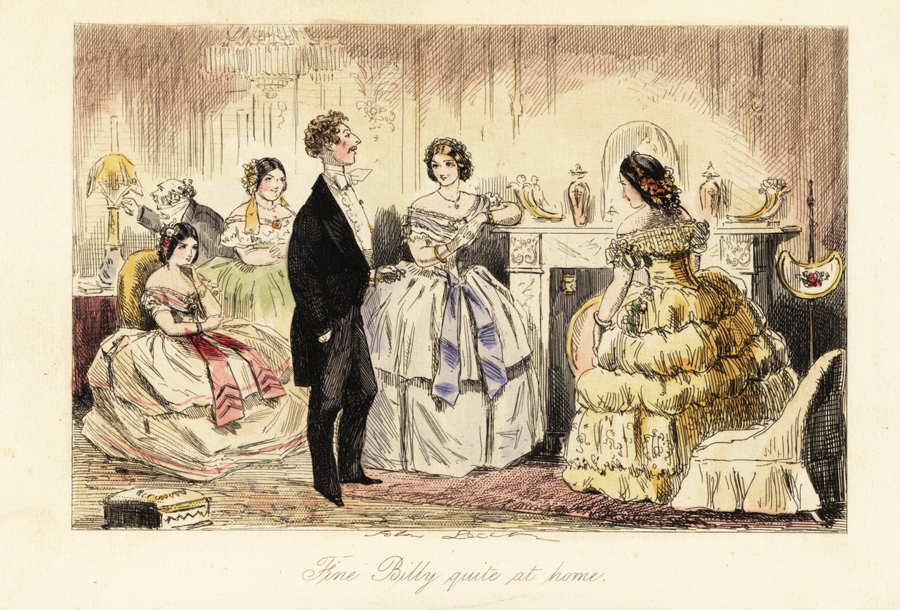 Gentiluomo inglese in visita con una signora e le sue figlie in un salotto da John (after) Leech
