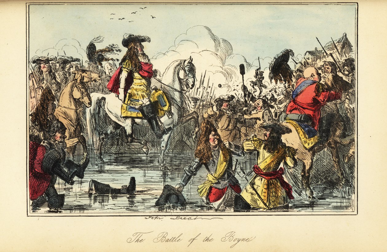 Re Guglielmo II attraversa il fiume nella battaglia del Boyne, Irlanda da John (after) Leech