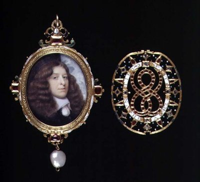 Miniatura di un uomo sconosciuto, in una cornice dorata e gioiellata, c.1660 da John (attr. to) Hoskins