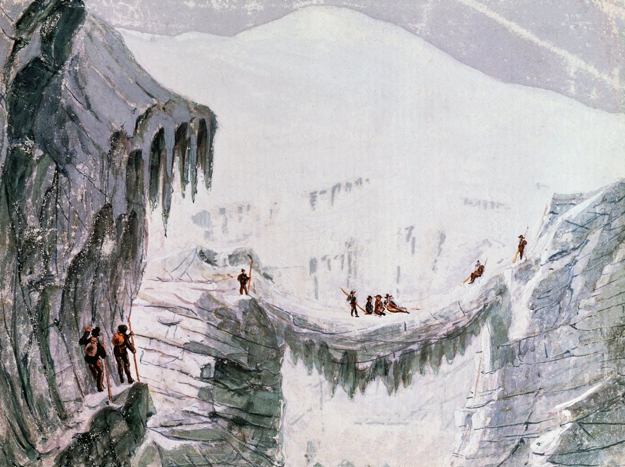 Scalata del Monte Bianco, scalatori sospesi da una crepa da Walter Charles Mills