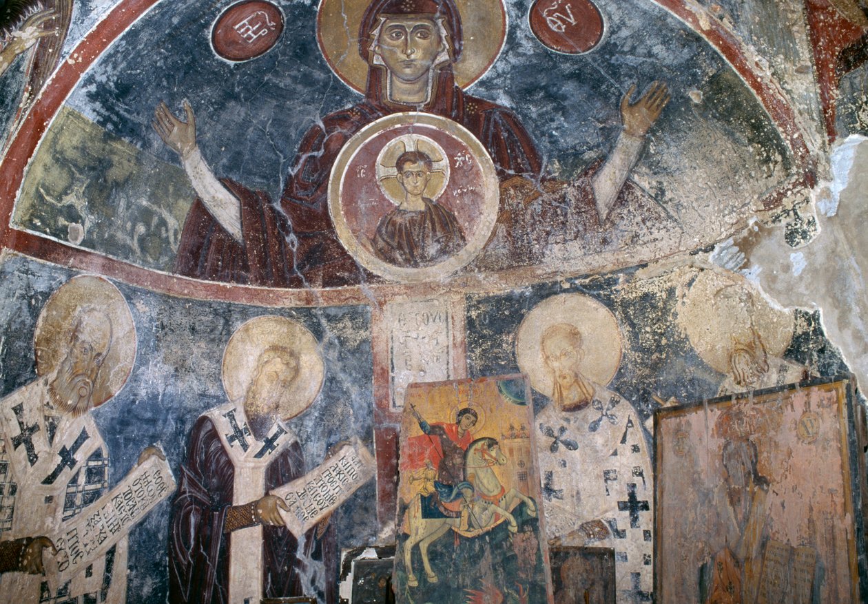 Affreschi nella chiesa bizantina di Agios Georgios, Vathi, Creta, Grecia da Walter Charles Mills