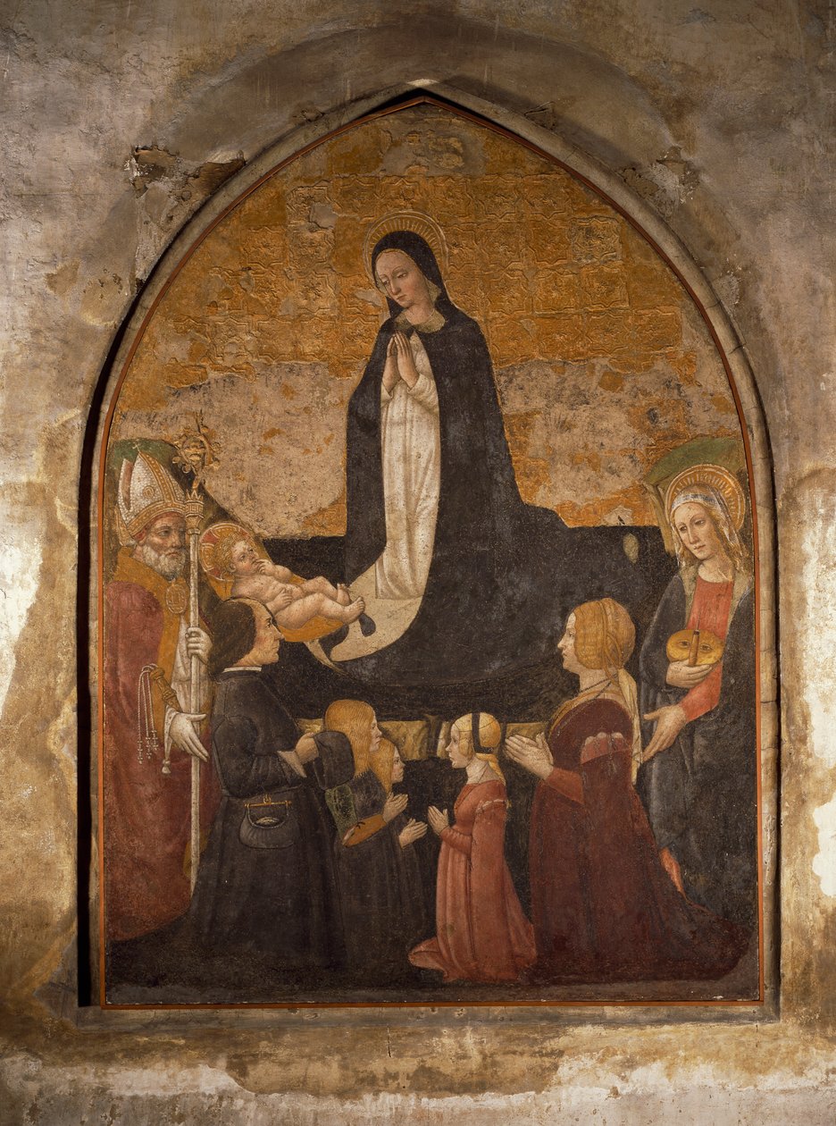 Italia, Milano, Chiesa di Santa Maria delle Grazie, Cappella della Torre, Vergine che adora il Bambino, affresco da Walter Charles Mills