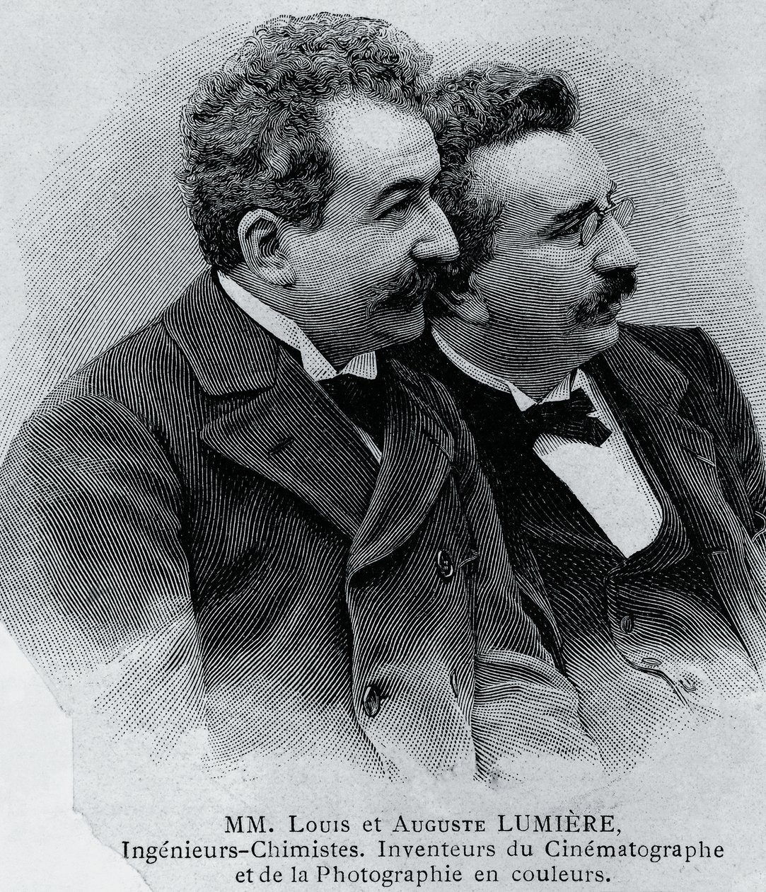 Ritratto di Auguste Marie Louis Nicolas Lumiere (1862-1954) e Louis Jean Lumiere (1864-1948), imprenditori e inventori francesi del proiettore cinematografico da Walter Charles Mills