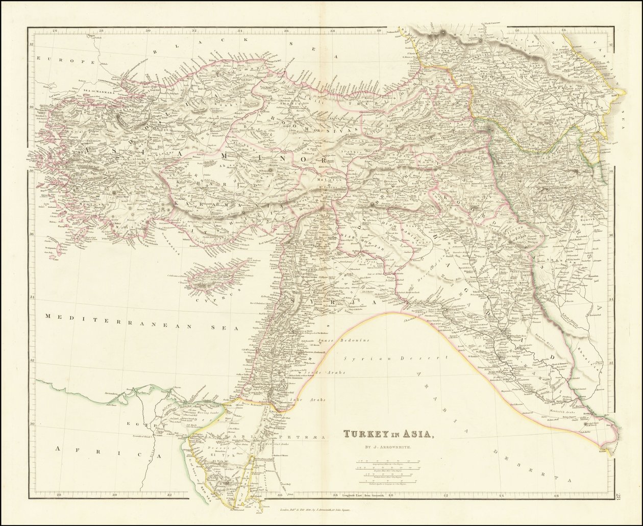 Mappa della Turchia in Asia del 1840 da John Arrowsmith